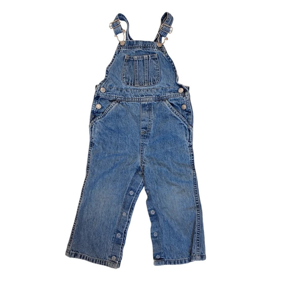 Vintage Old Navy 2003 Y2K Baby Toddler Unisex Denim Button Up 2T Overalls - Picture 1 of 9